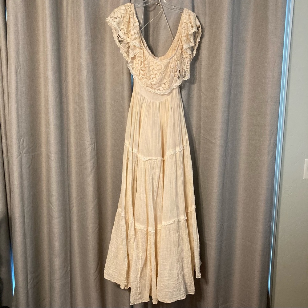 Vintage Gunne Sax Cream Tiered Boho Maxi